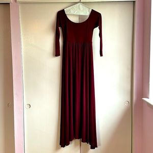 PinkBlush Petite Small Dark Burgundy Solid Off Shoulder Maternity Maxi Dress